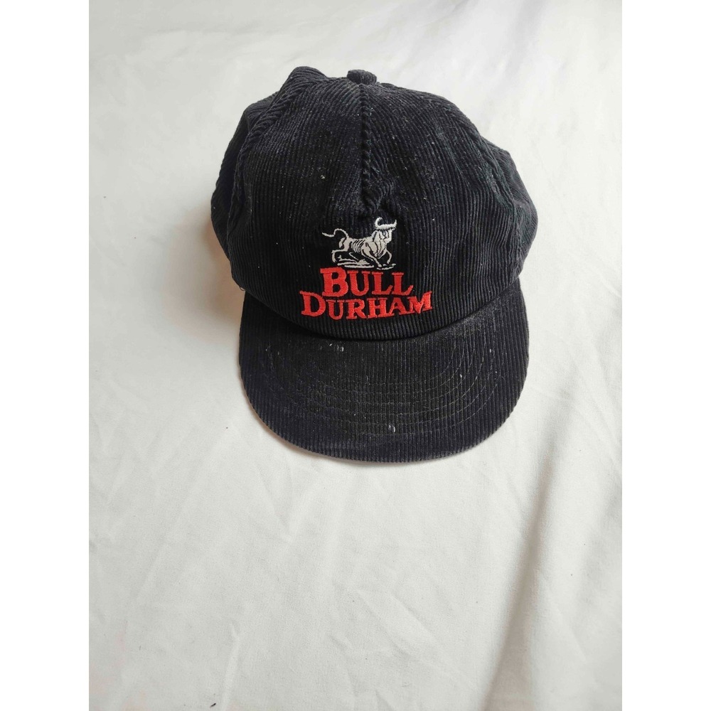 Vintage 90s Bull Durham Snapback Hat Black Embroidered Americana Gas Station